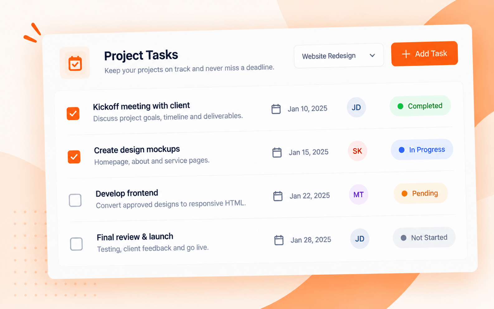 Projects and tasks