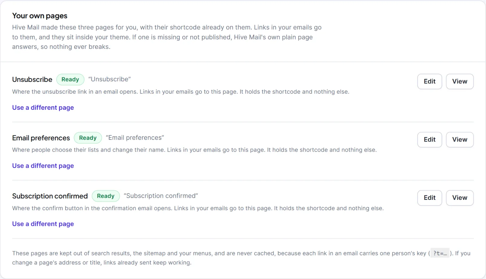 The Your own pages card with three Ready pages