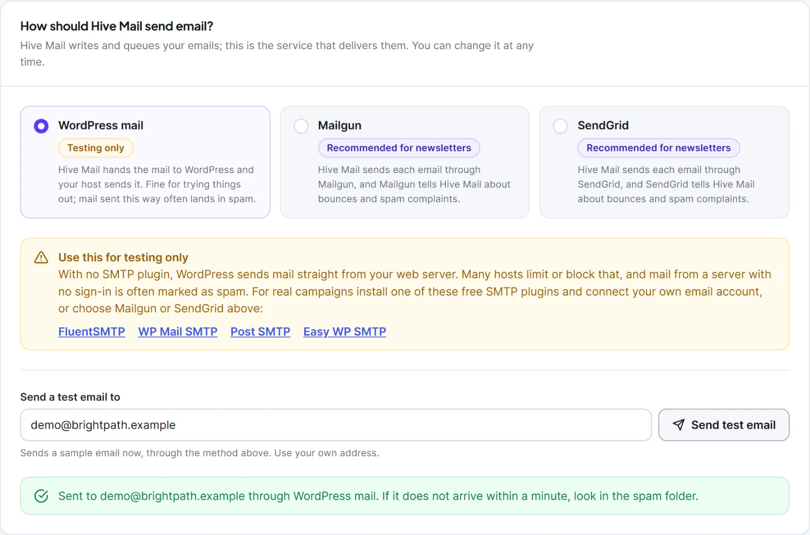 A successful test email