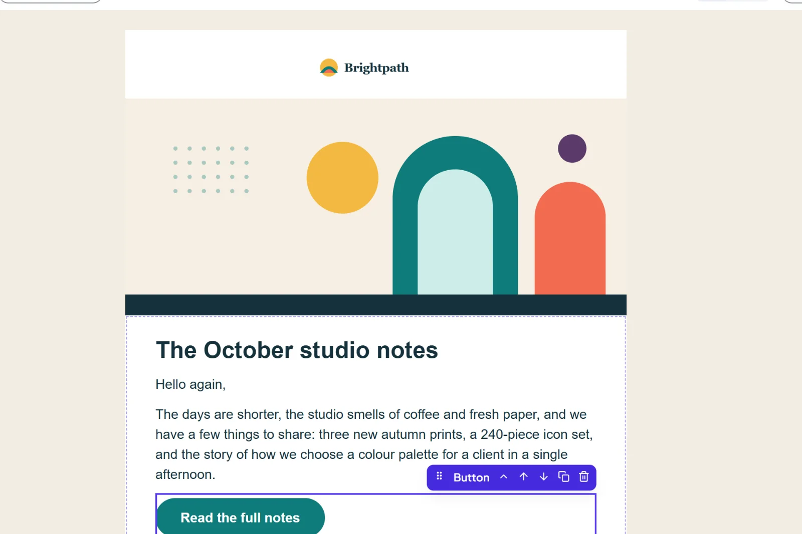 The HiveMail visual email builder with a newsletter open