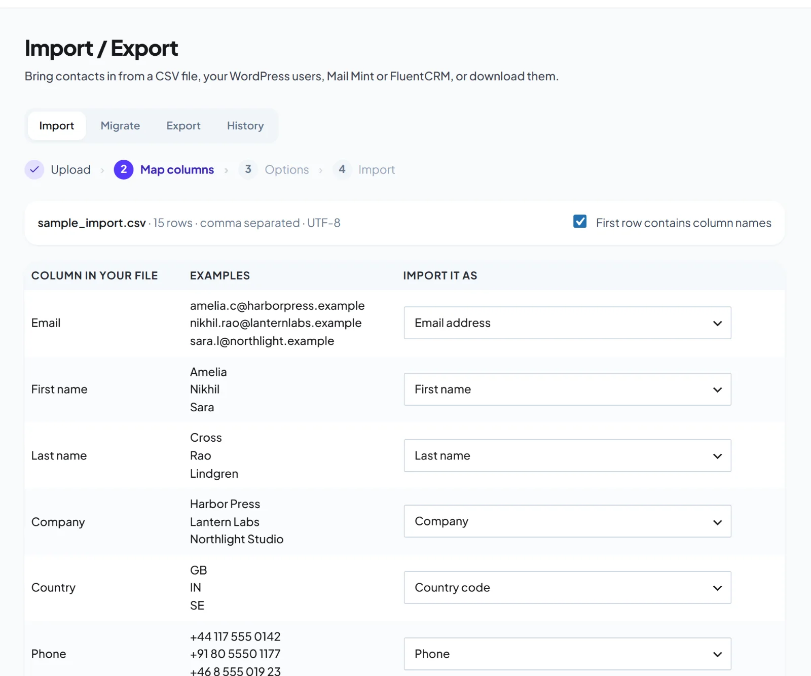 Mapping columns when importing contacts into HiveMail