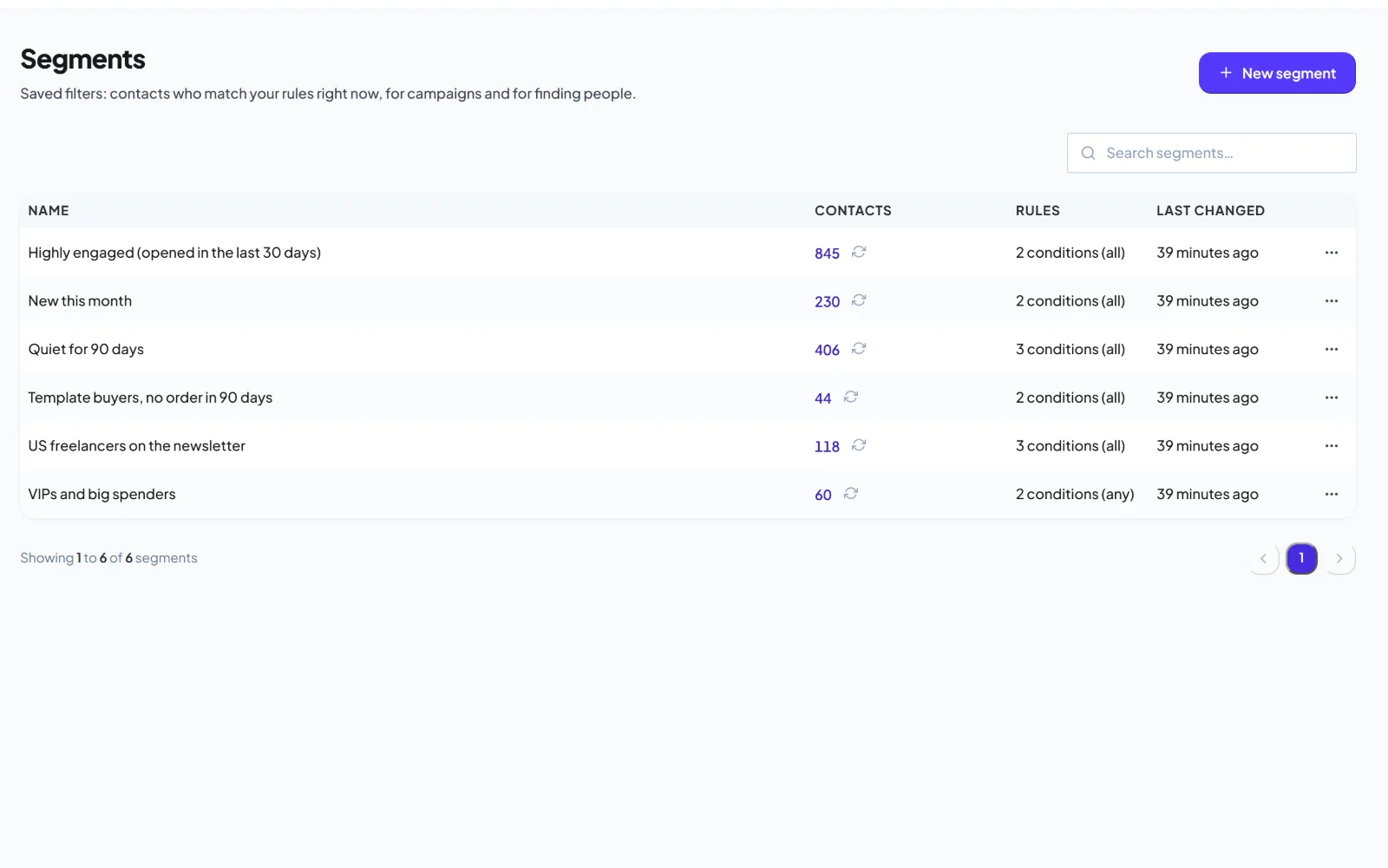 HiveMail segments with live counts