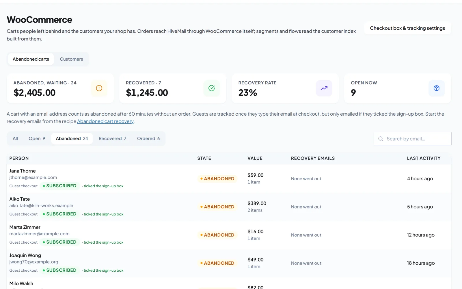 Abandoned WooCommerce carts in HiveMail